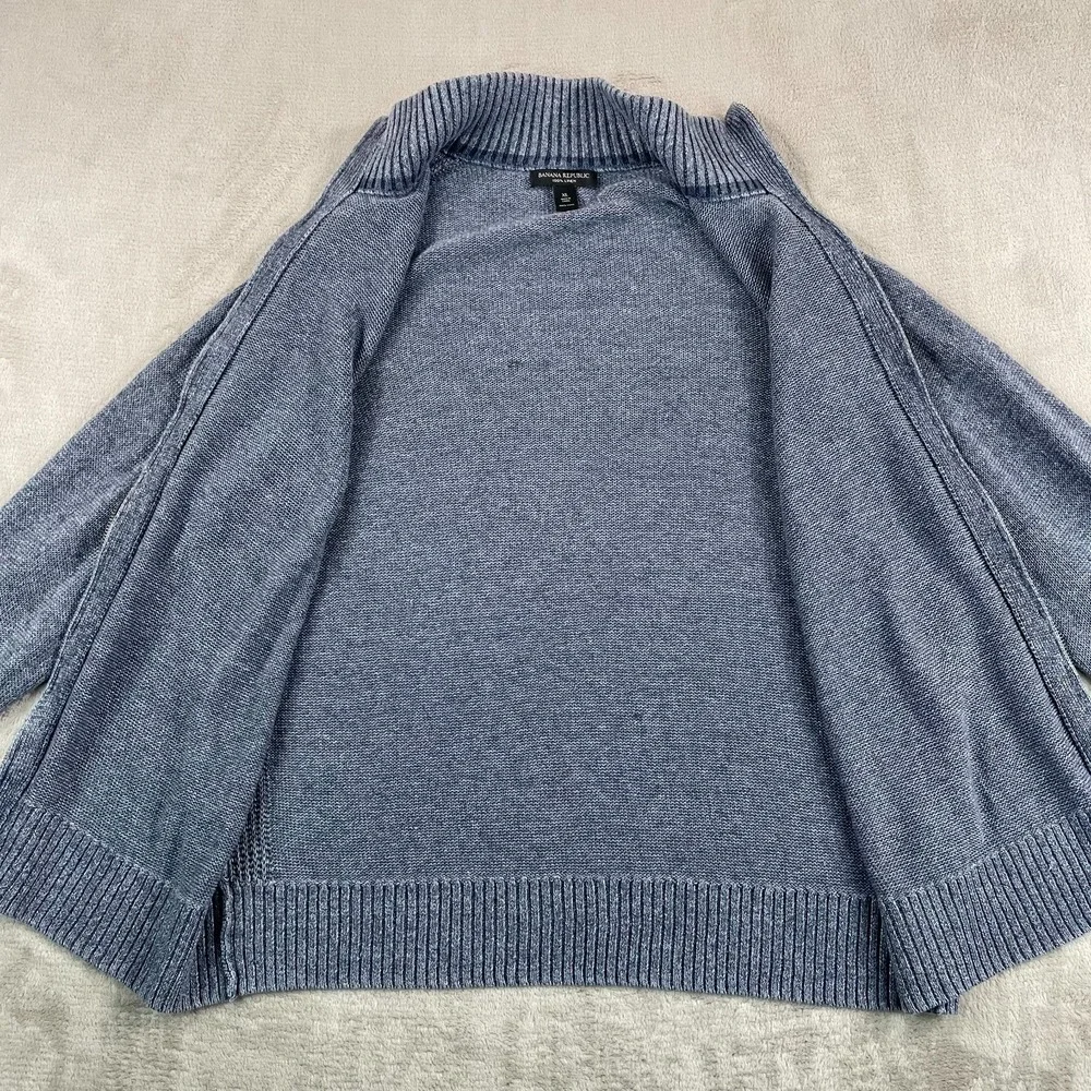 Banana Republic‎ 100% Linen Jacket Men XL Blue Knit Mock Neck Casual Preppy